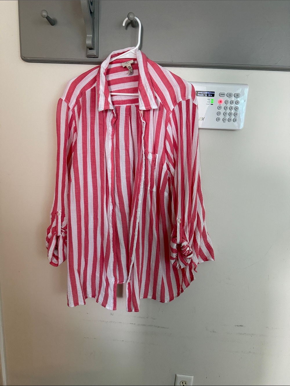 St. John's Bay Coral and White Striped Tunic Shirt